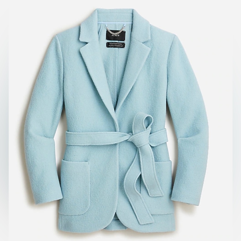 NWOT. J.Crew Wrap Blazer-Jacket in Italian Boiled Wool in Dusty Shale. Size 4.